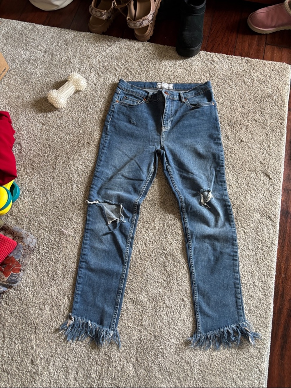 Free People Distressed High-Rise Women's Jeans in Medium Blue